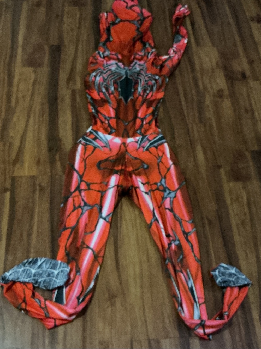 Red Spider-Style Hooded women Costume Stretchy Full-Body Suit zentai hooded grea - Picture 9 of 12